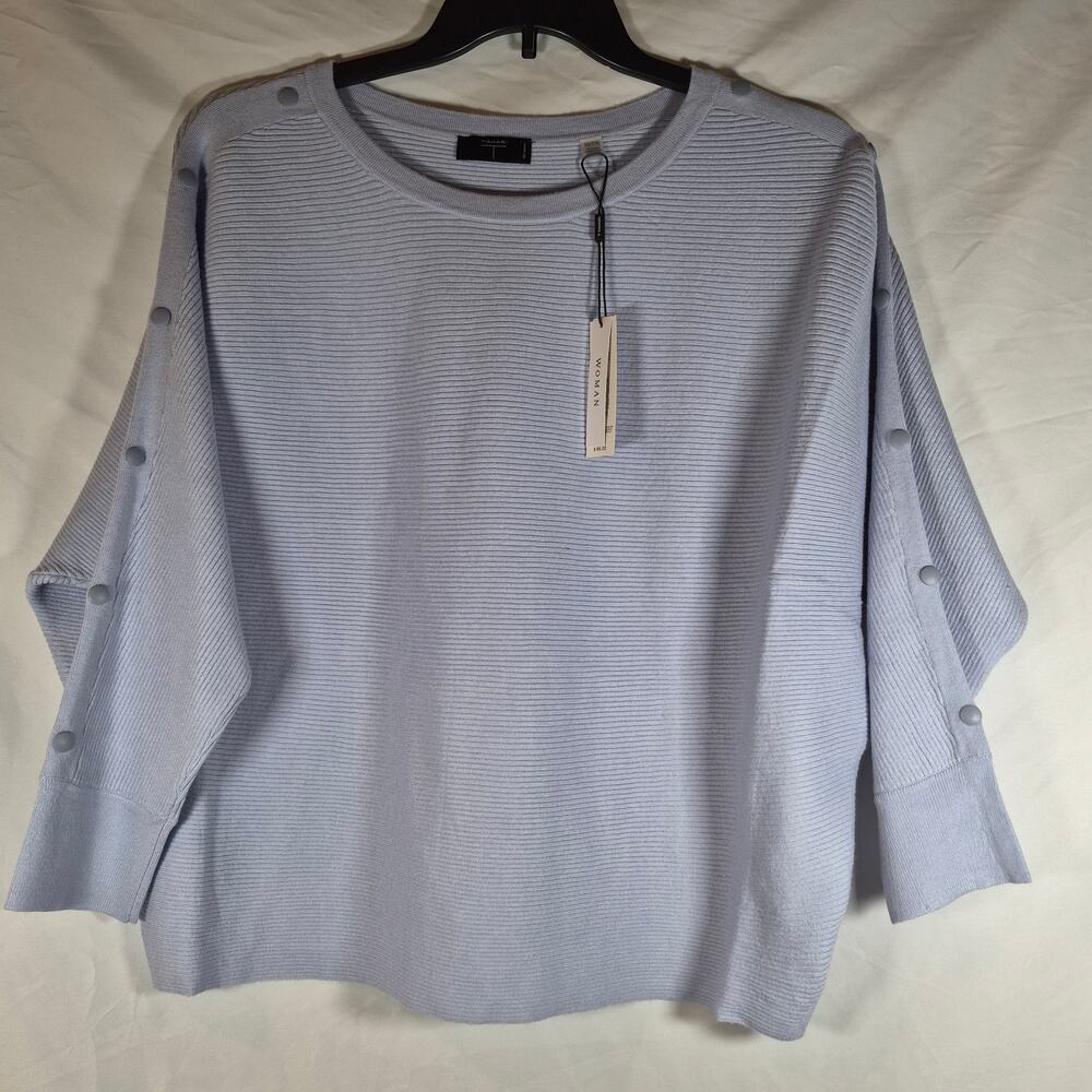 Tahari Woman 2X Cloud Blue Ribbed Batwing Sweater Snap Sleeve NWT